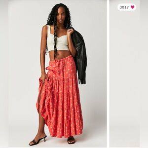 NWOT Free People Nova Tiered Floral Maxi Skirt Coral XS